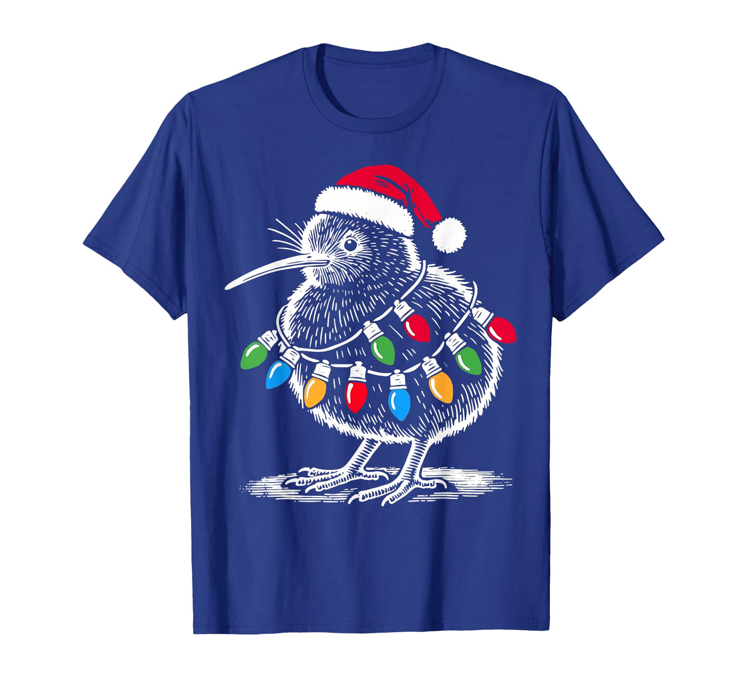 Vintage Kiwi Bird Santa Hat Christmas Light Birding Animal T-Shirt
