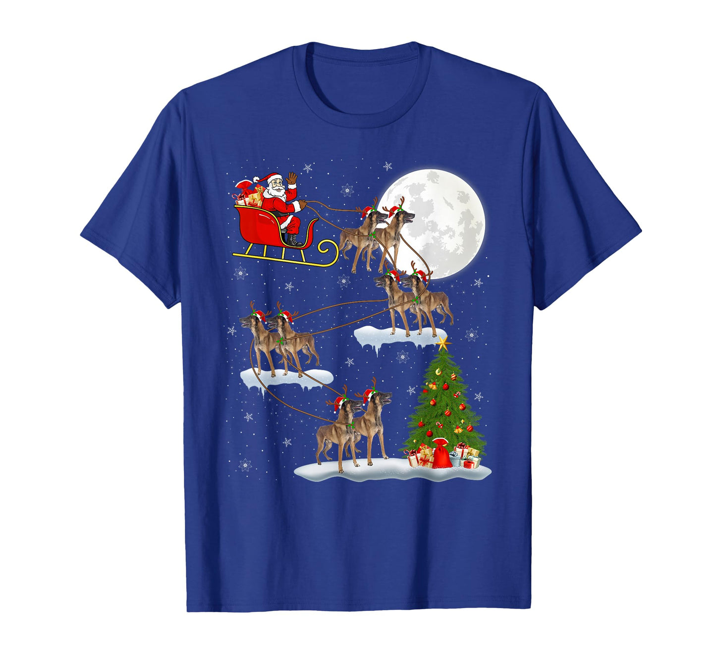 Belgian Malinois Dog Santa Sleigh Flying Funny Christmas T-Shirt