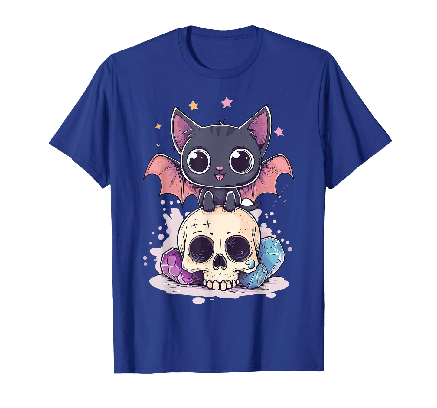 Pastel Goth Cat With Bat Wings Skull T-Shirt
