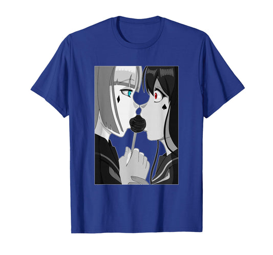 Sweet Lollipop Kiss Anime & Manga Emo Girls Yuri Couple T-Shirt
