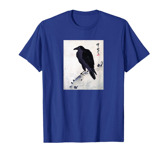 Japanese Crow Ink Art - Traditional Woodblock Bird T-Shirt