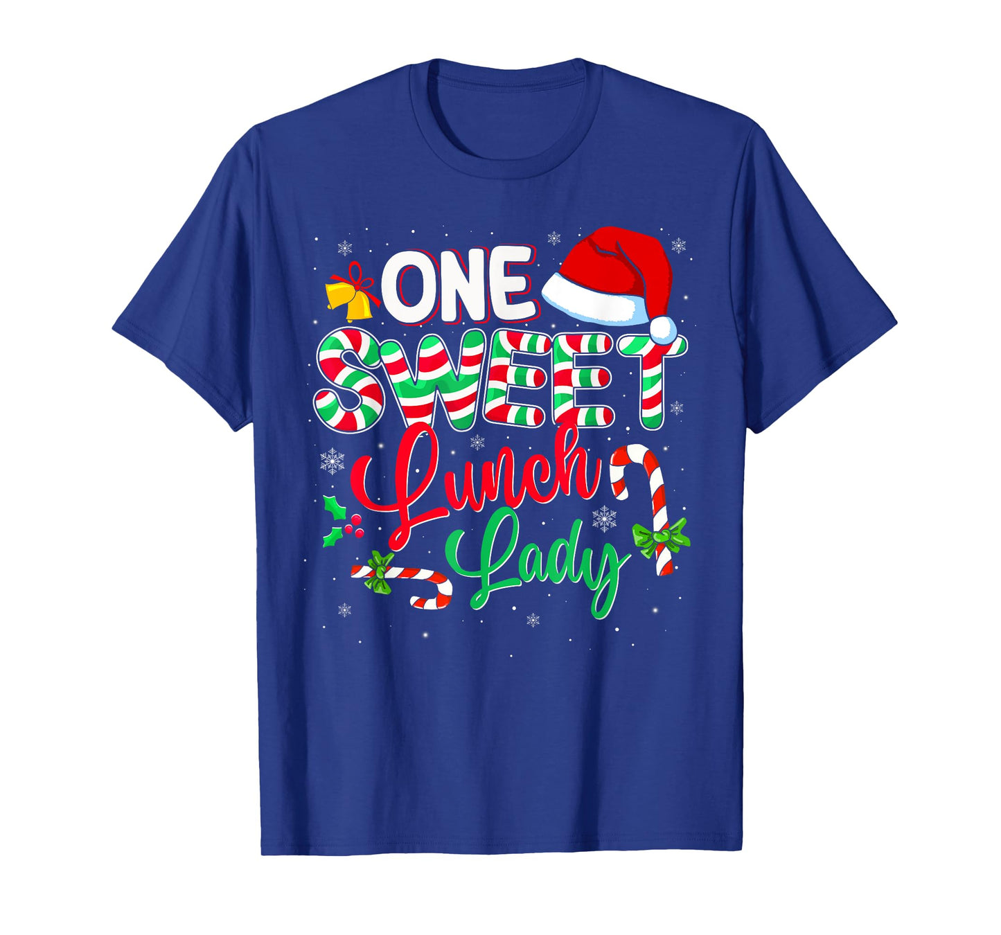 One Sweet Lunch Lady Christmas Candy Cane Santa Hat Funny T-Shirt