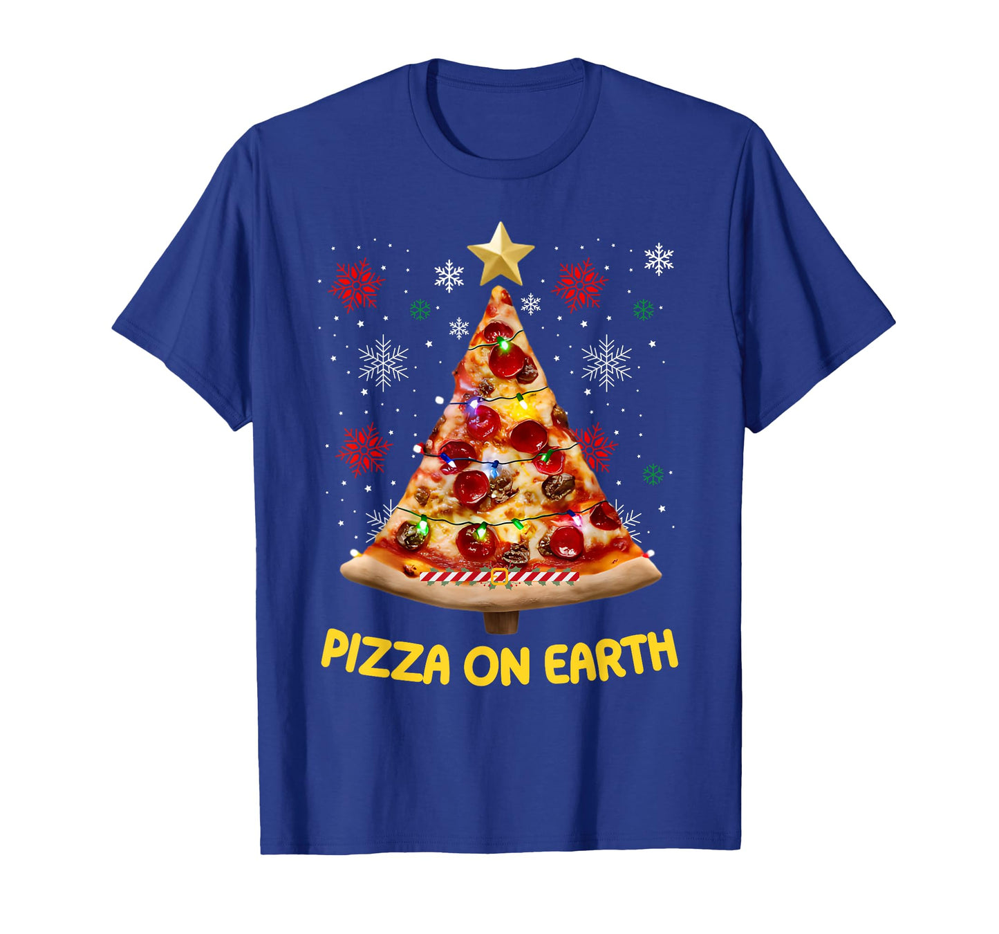 Pizza on Earth Christmas Tree Funny Xmas Pizza Fast Food Tee T-Shirt