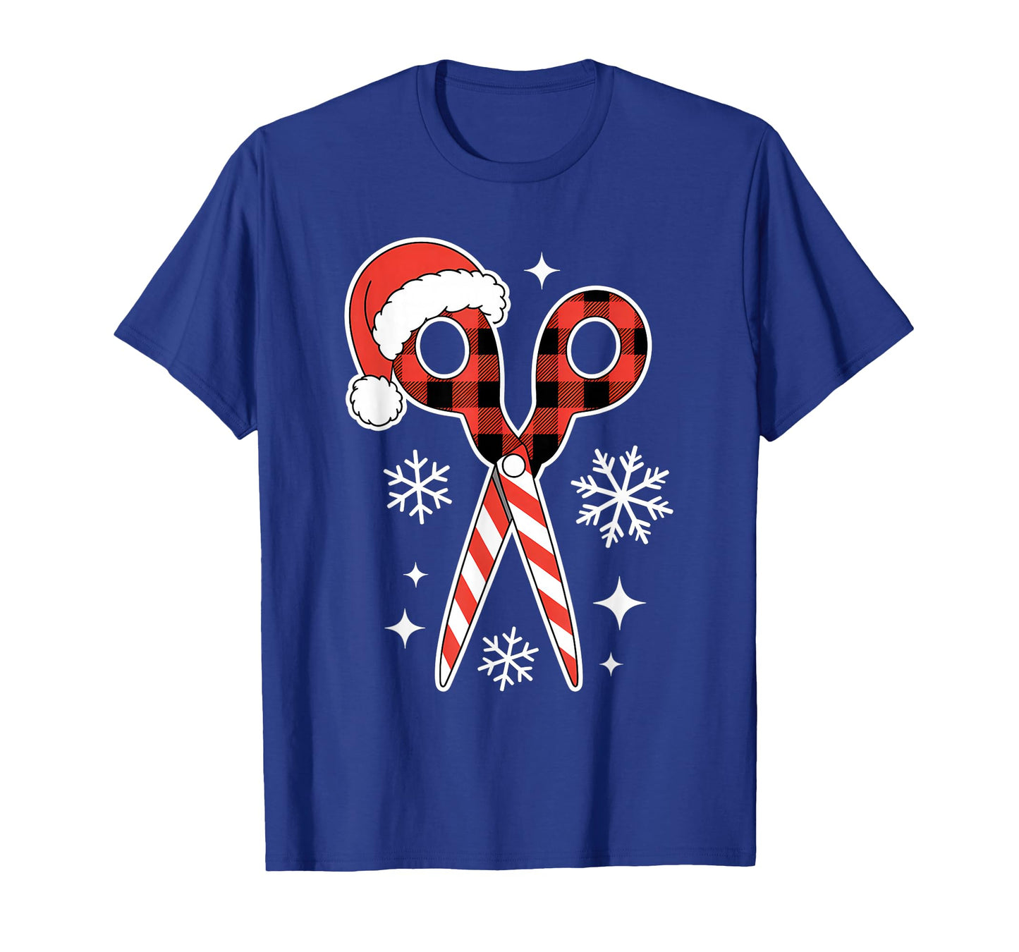 Christmas Buffalo Plaid Scissors with Santa Hat Men Women T-Shirt