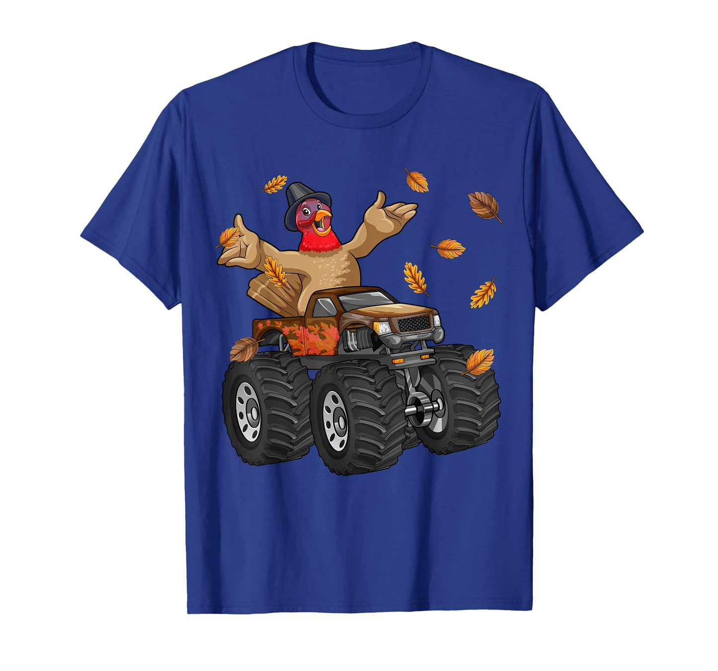 Thanksgiving Turkey Riding Monster Truck Funny Boys Kids T-Shirt