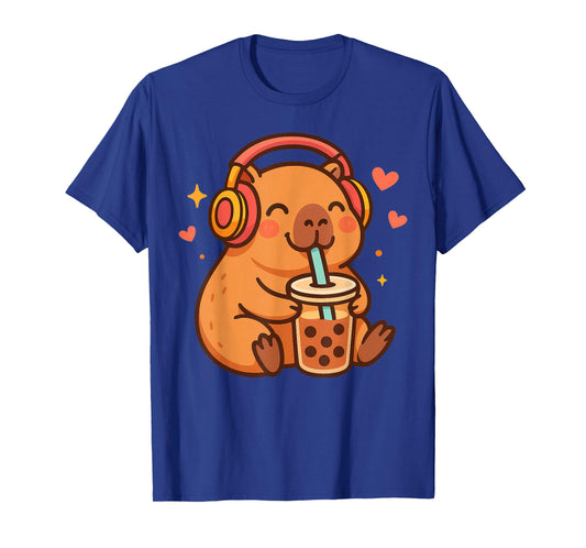 Cute Capybara Kawaii Anime Drinking Bubble Tea Lover Girl T-Shirt