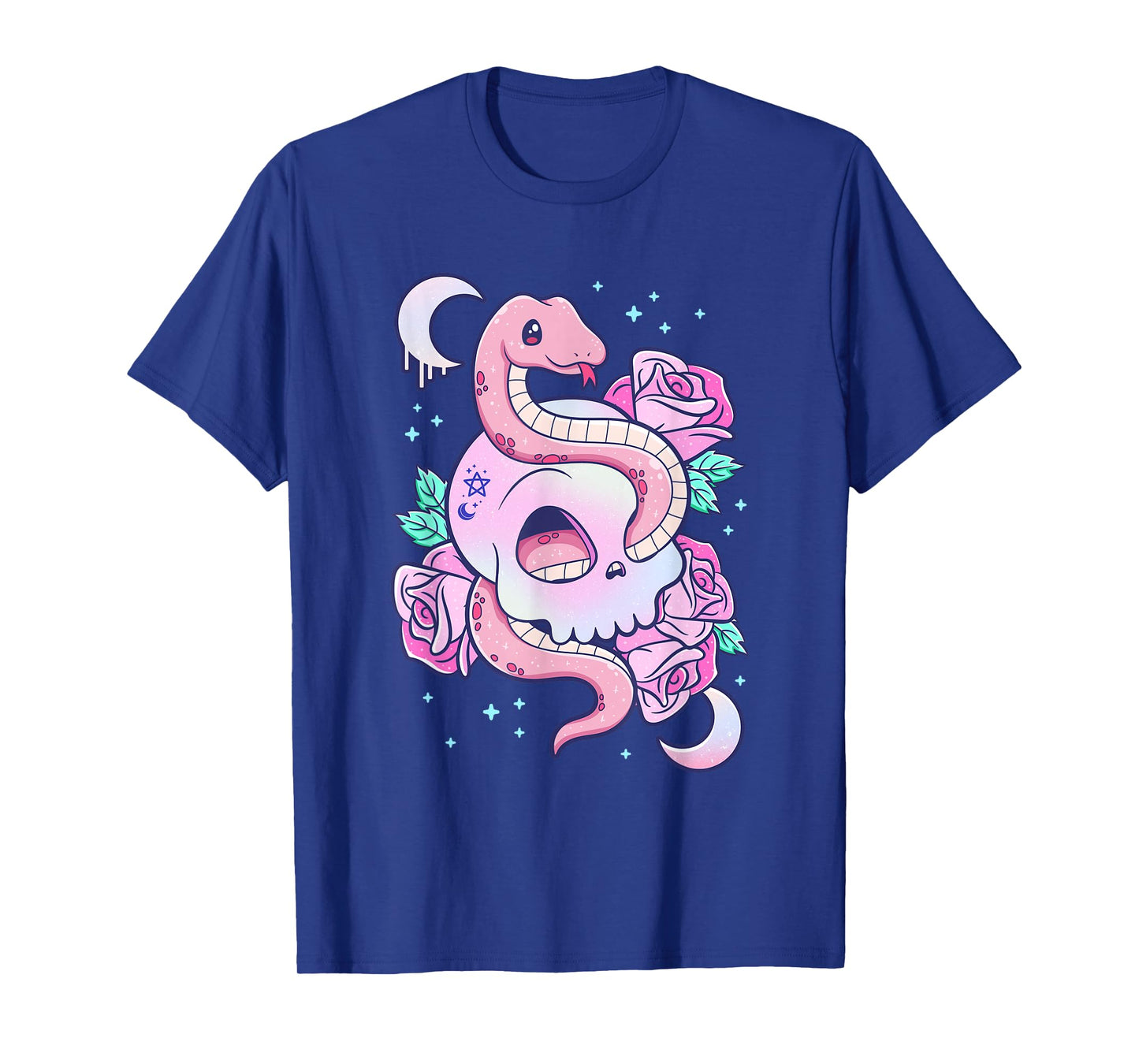 Kawaii Pastel Goth Cute Scary Skull Snake Roses T-Shirt