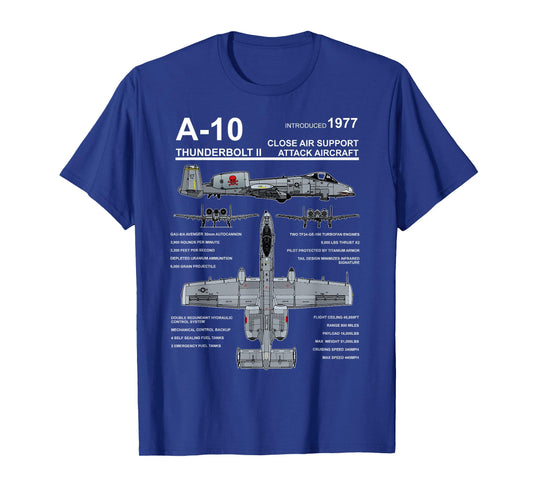 A-10 Thunderbolt II Warthog Military Jet Blueprint T-Shirt