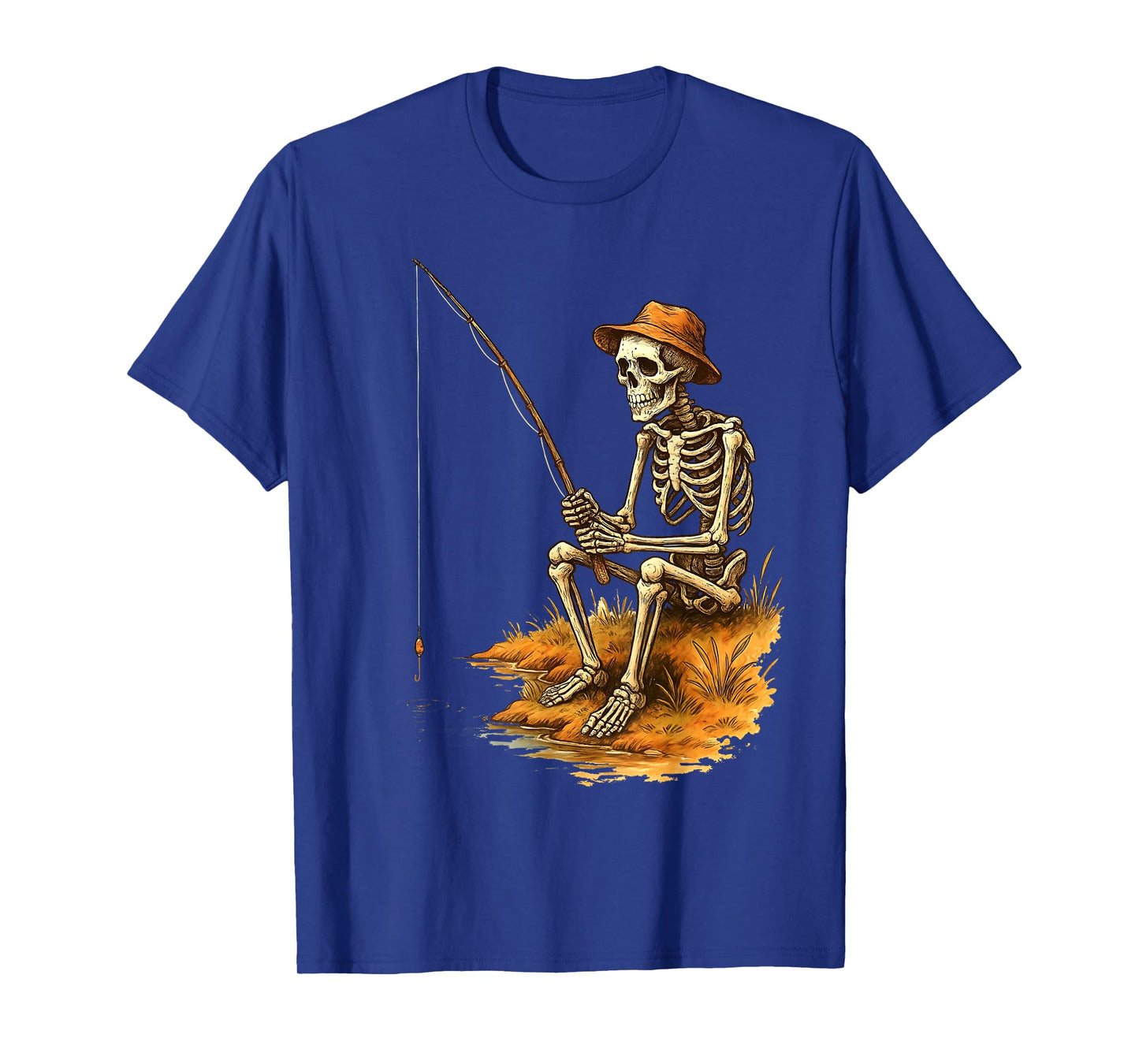 Skeleton Fishing Funny Halloween Costume Men Women Boys Kids T-Shirt