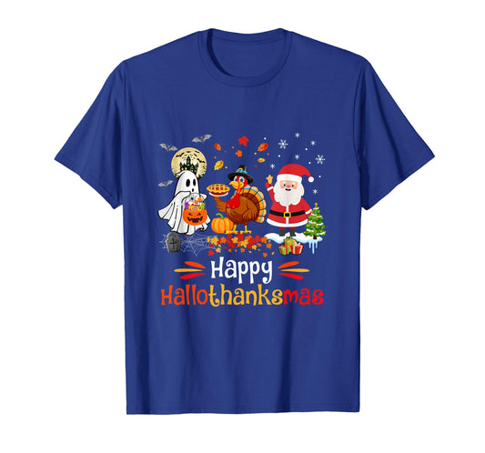 Happy Hallothanksmas Ghost Turkey Pumpkin Christmas Santa T-Shirt