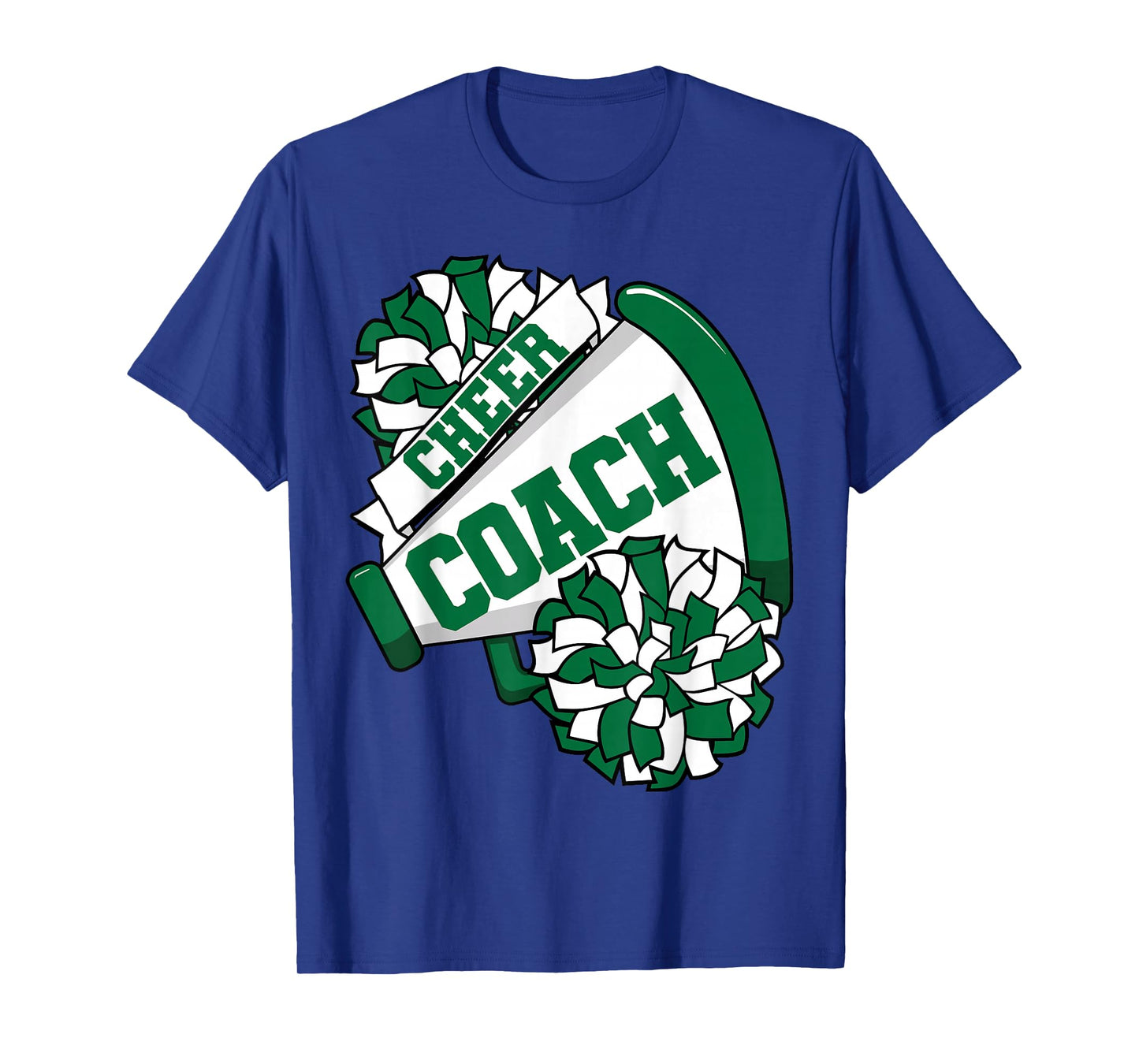 Cheer Coach with Megaphone and Pom Poms Green T-Shirt