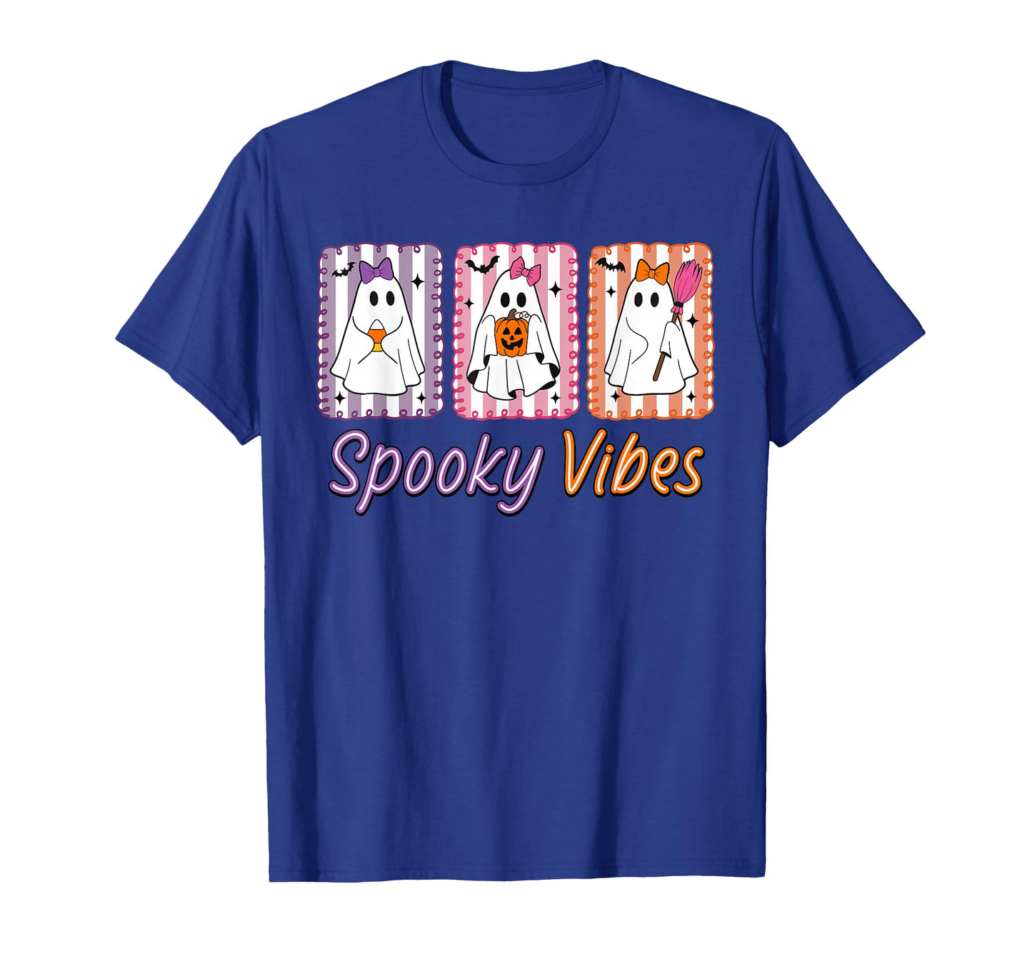 Preppy Spooky Vibes Cute Ghost Halloween Women Girls Kids T-Shirt