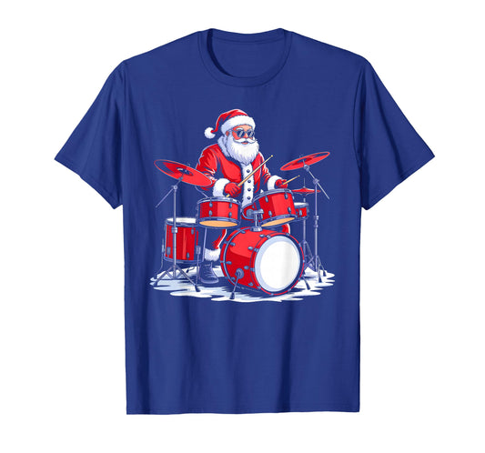 Drummer Santa Christmas Music Men Boys Funny Xmas Pajamas T-Shirt