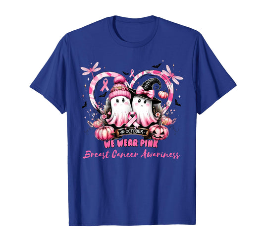 in October We Wear Pink Breast Cancer Heart Dragonflies T-Shirt