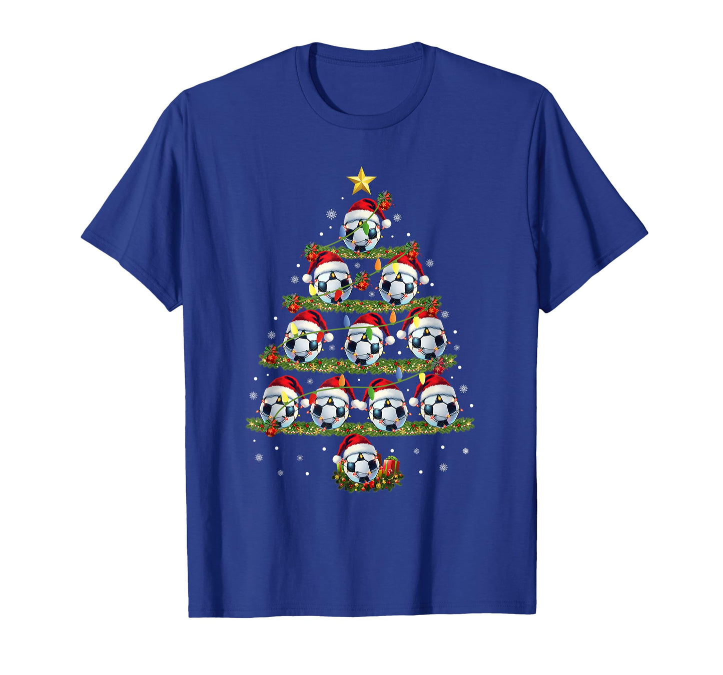 Soccer Christmas Tree Lights Santa Hat Family Xmas Pajamas T-Shirt