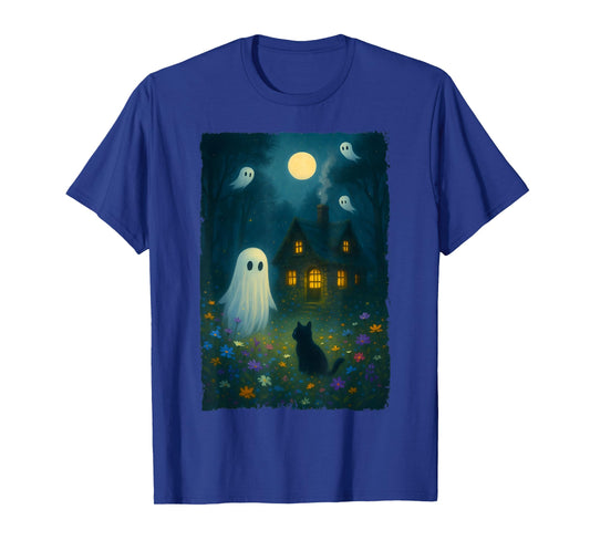 Vintage Floral Ghost Black Cat Halloween Ghost Spooky Gothic T-Shirt