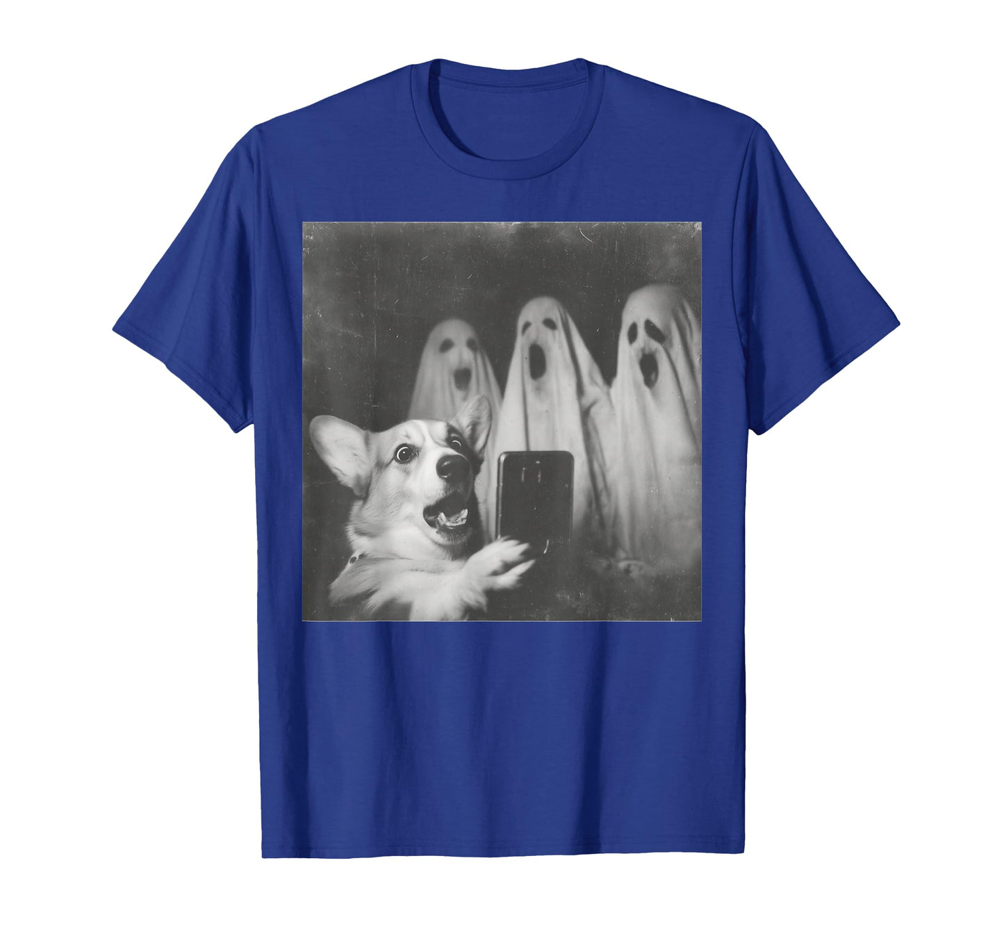 Funny Corgi Selfie with Ghosts, Retro Halloween Design T-Shirt