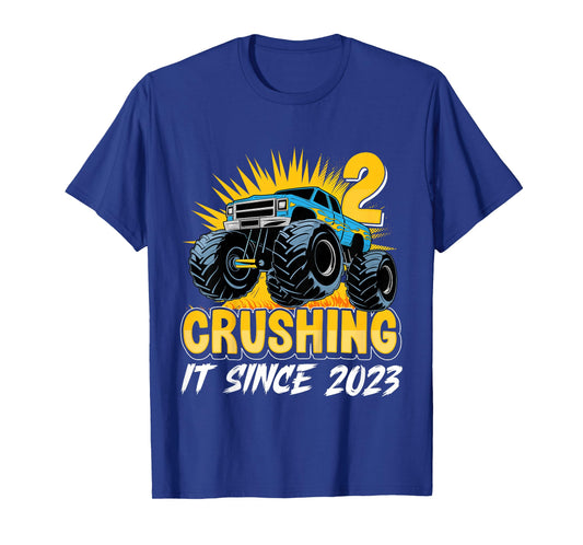 Kids Birthday Monster Truck 2 Year Old Boys 2nd Party Born 2023 T-Shirt