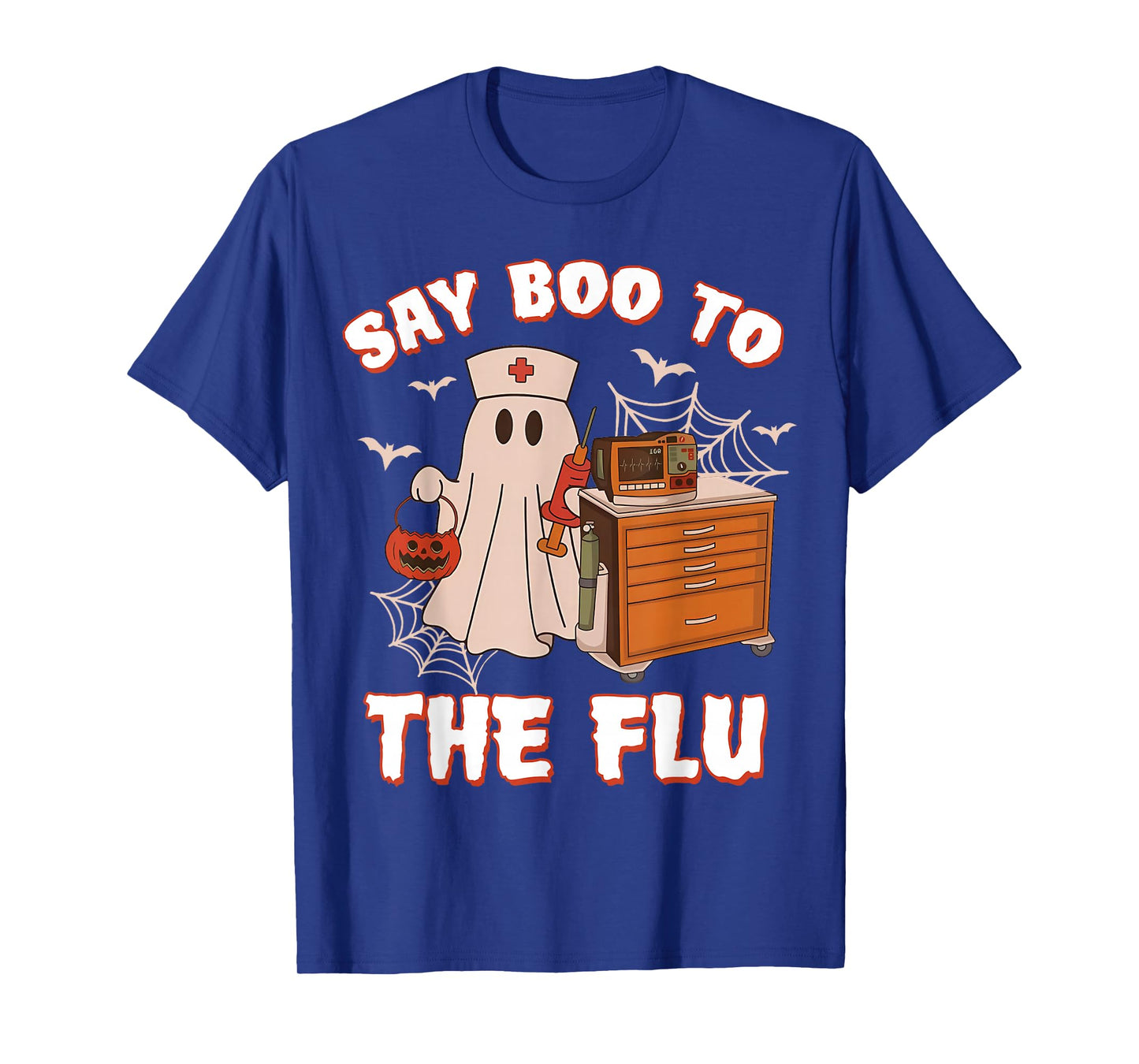 Retro Nurse Ghost Halloween-Vaccine Say Boo to The Flu T-Shirt
