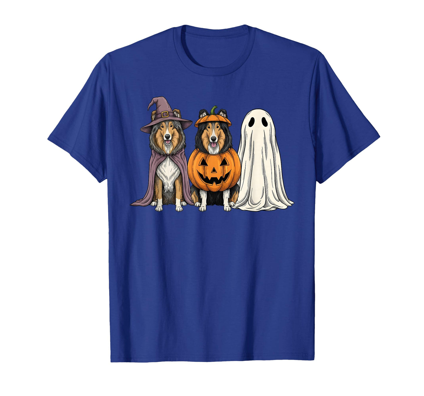 Spooky Ghost Rough Collie Pumpkin Halloween Dog Lover T-Shirt