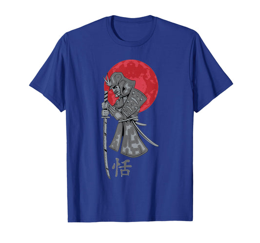 Samurai Warrior Katana Bushido Sword Red Moon Kanji T-Shirt