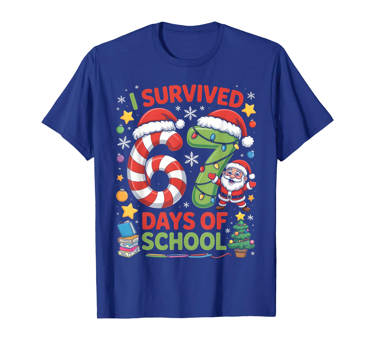 I Survived 67 Days of School Christmas Candy Cane Six Seven T-Shirt