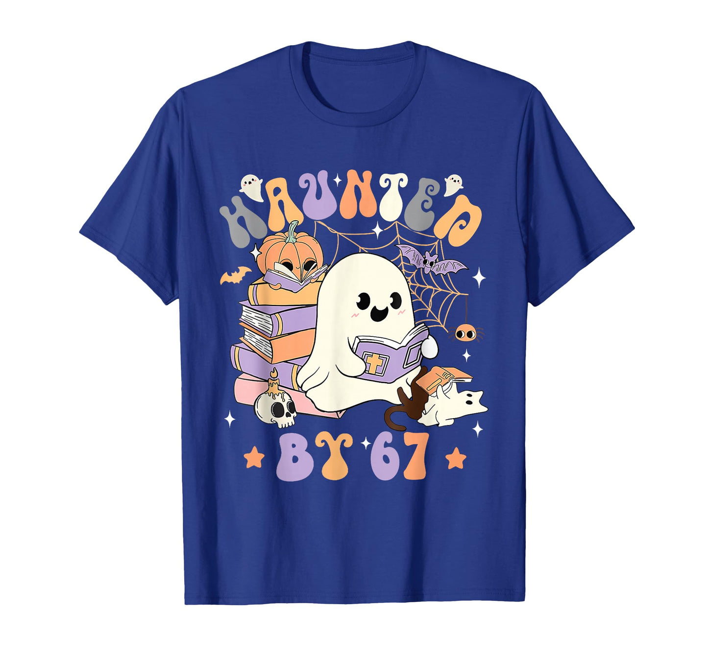 Funny Haunted by 67 - Boo Ghost Pumpkin Halloween Teacher T-Shirt