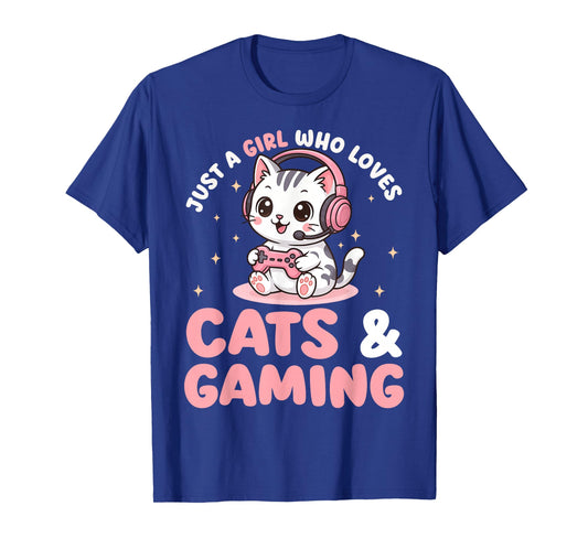 Just A Girl Who Loves Cats and Gaming Cute Gamer Cat Lover T-Shirt