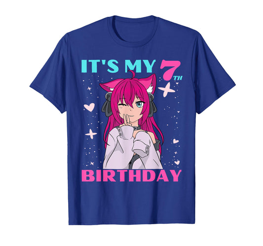 Anime Girl It's My 7th Birthday 7 Years Birthday Girl Kawaii T-Shirt