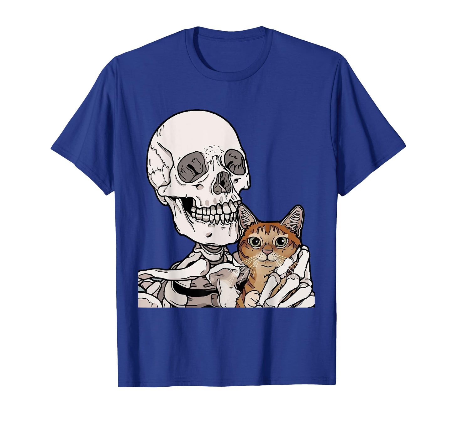 Skeleton Holding A Cat Shirt Lazy Halloween Costume Skull T-Shirt