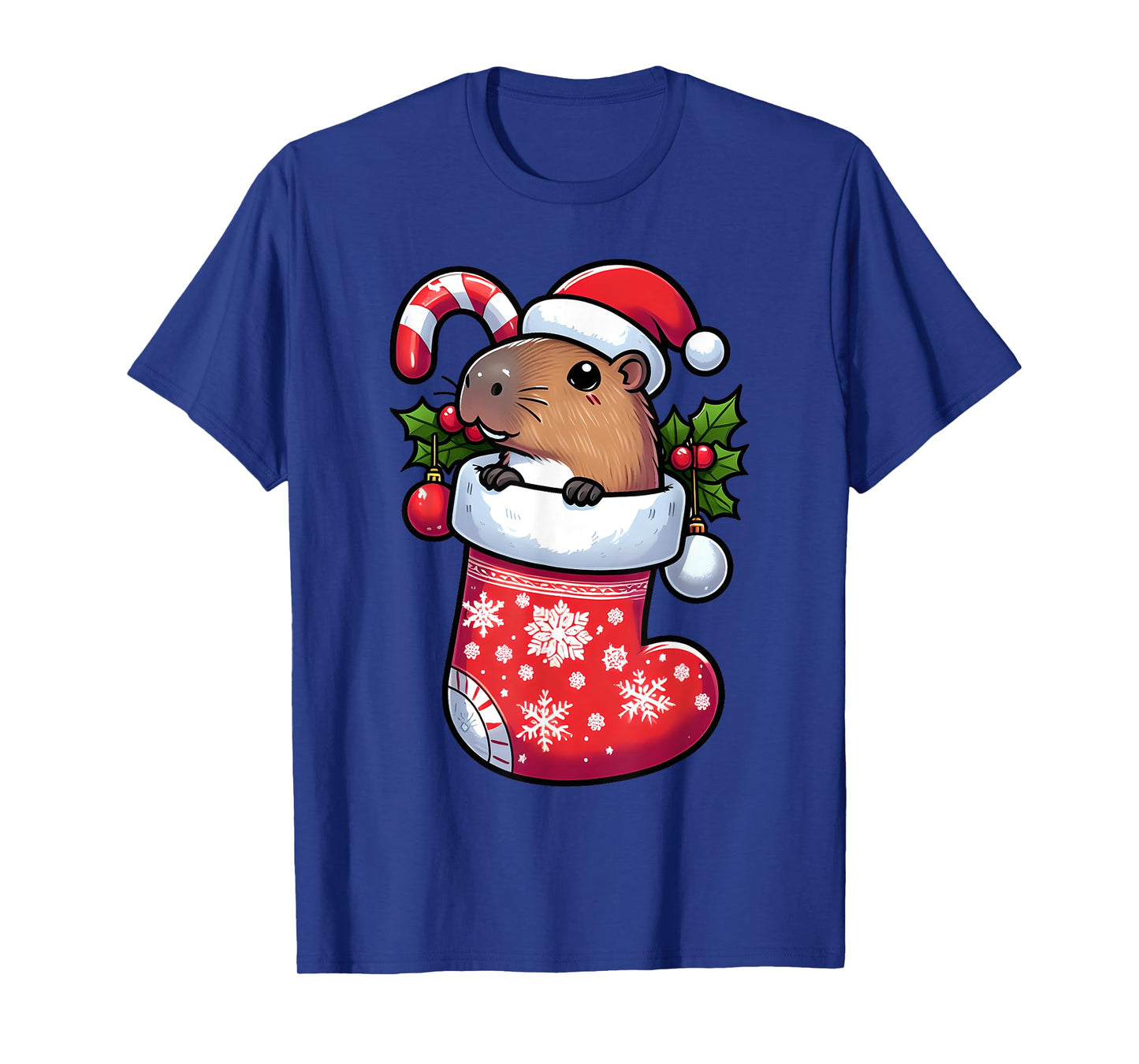 Capybara in Christmas Stocking Candy Cane Santa Hat Pajama T-Shirt