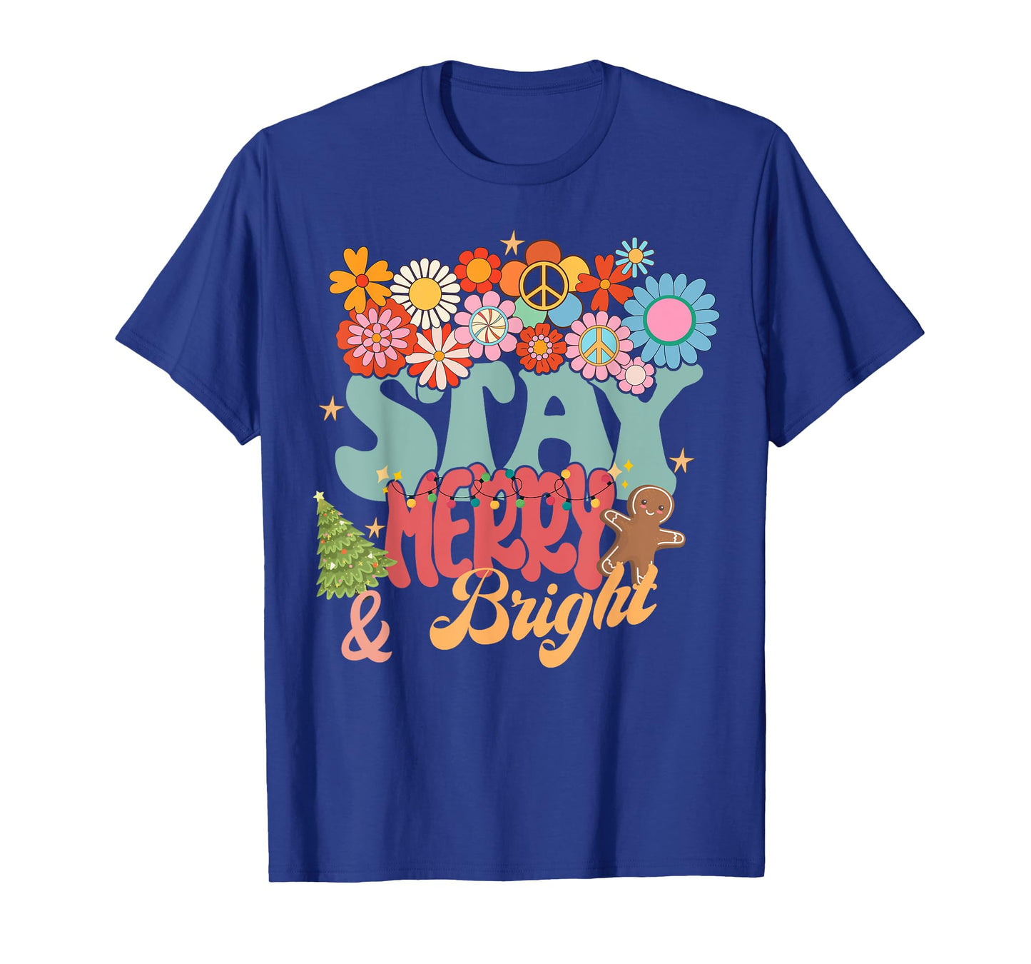 Retro Groovy Peace Stay Christmas Merry Bright Hippie Santa T-Shirt