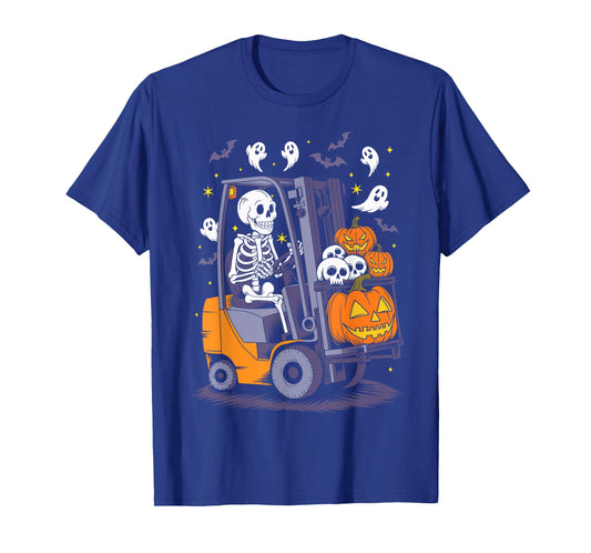 Funny Skeleton Forklift Operator Spooky Halloween Costume T-Shirt
