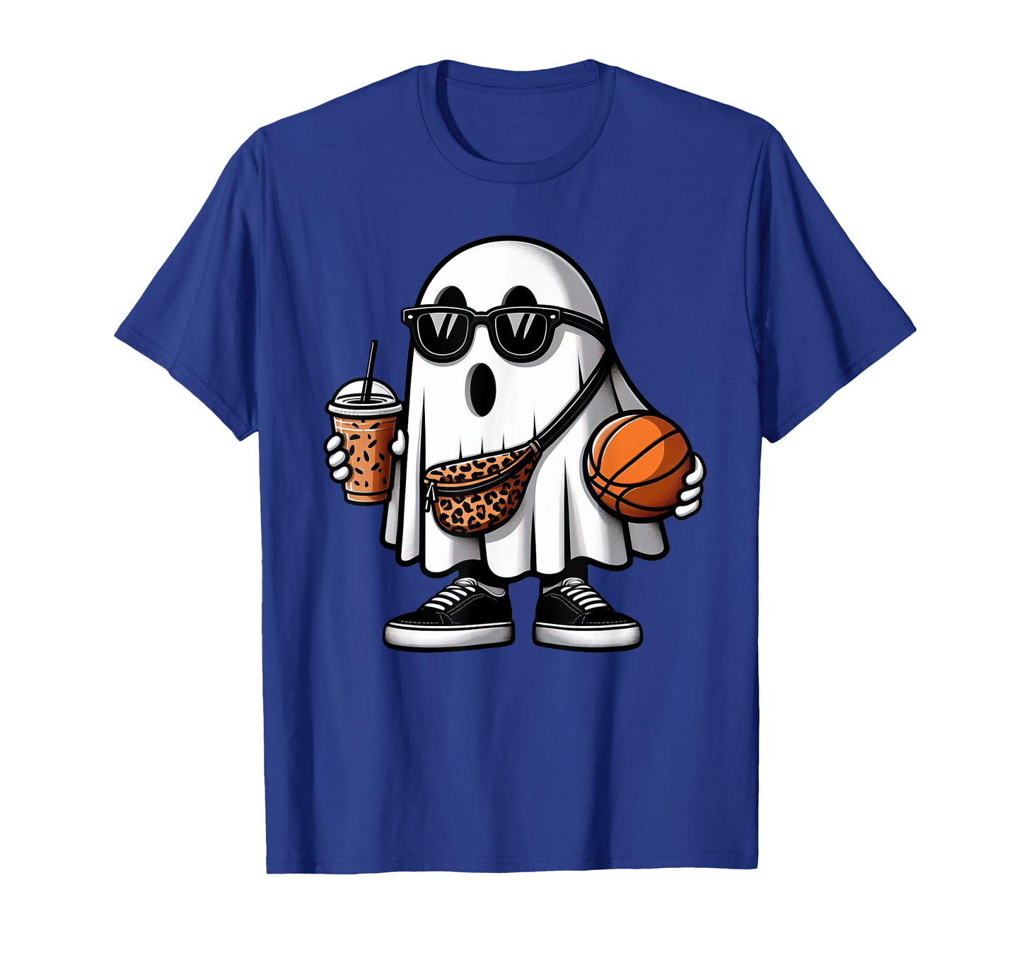 Funny Basketball Ghost Halloween Womens Mens Kids T-Shirt