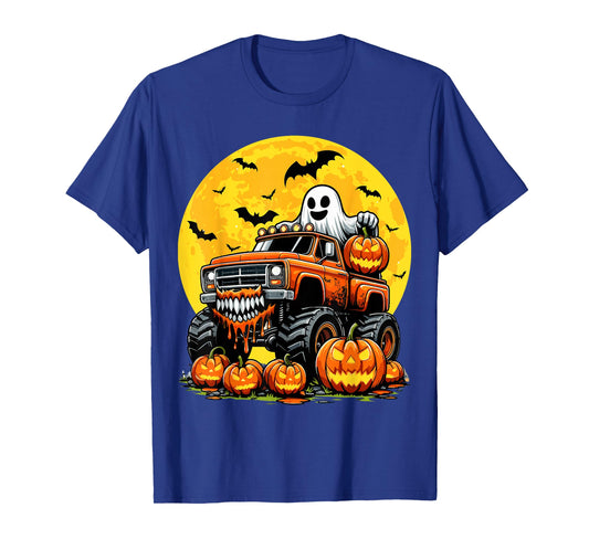 Kids Halloween Monster Truck Ghost Pumpkin Boys Halloween T-Shirt