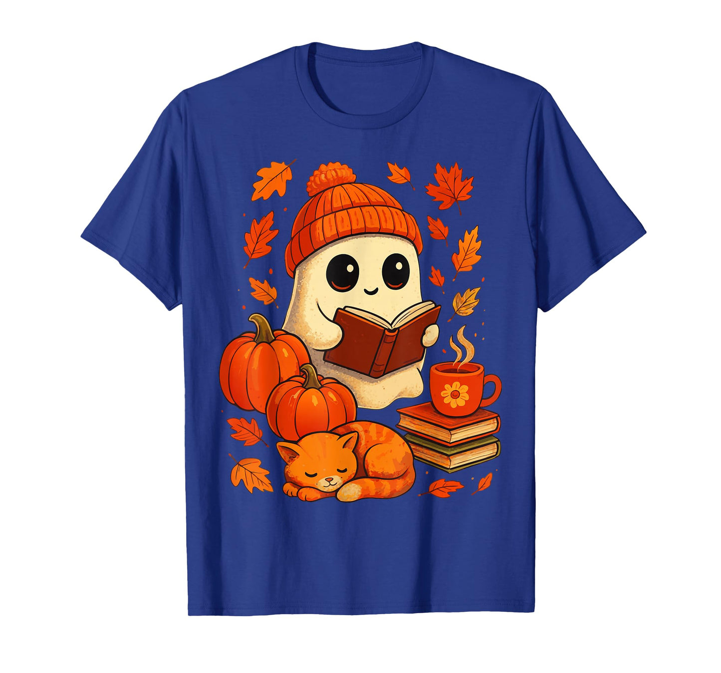Ghost Reading Book Lovers Autumn Fall Halloween T-Shirt