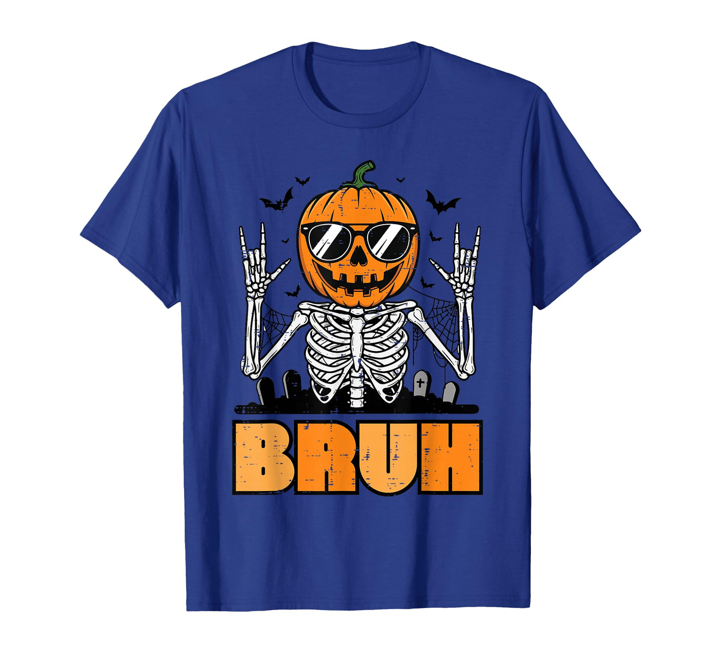 Halloween Skeleton Pumpkin Rock Bruh Costume Men Boys Kids T-Shirt