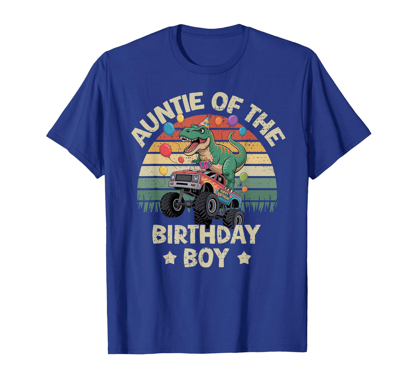 Auntie of The Birthday Party Monster Truck T-Rex Auntie T-Shirt