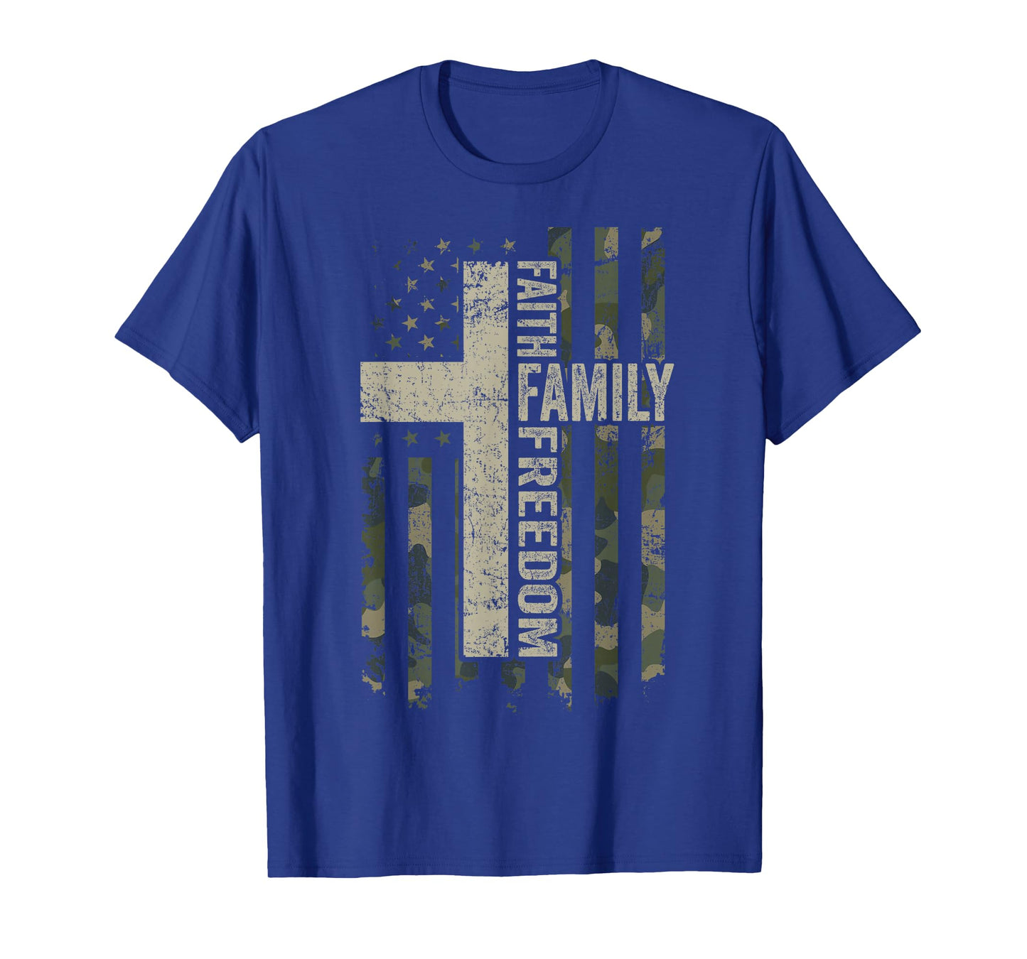 Faith Family & Freedom - Patriotic Christian Camo USA Flag T-Shirt