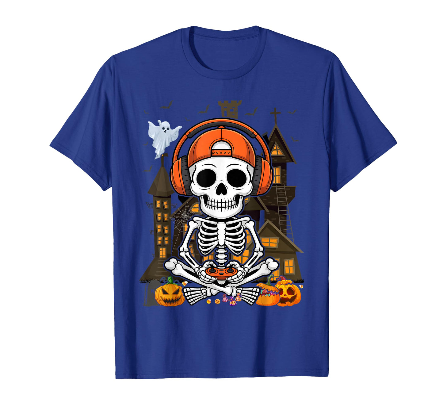 Skeleton Halloween Video Gamer Kids Boys Teens Men T-Shirt