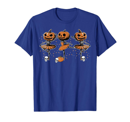Ballet Ballerina Pumpkin Skeletons Halloween Women Girls T-Shirt