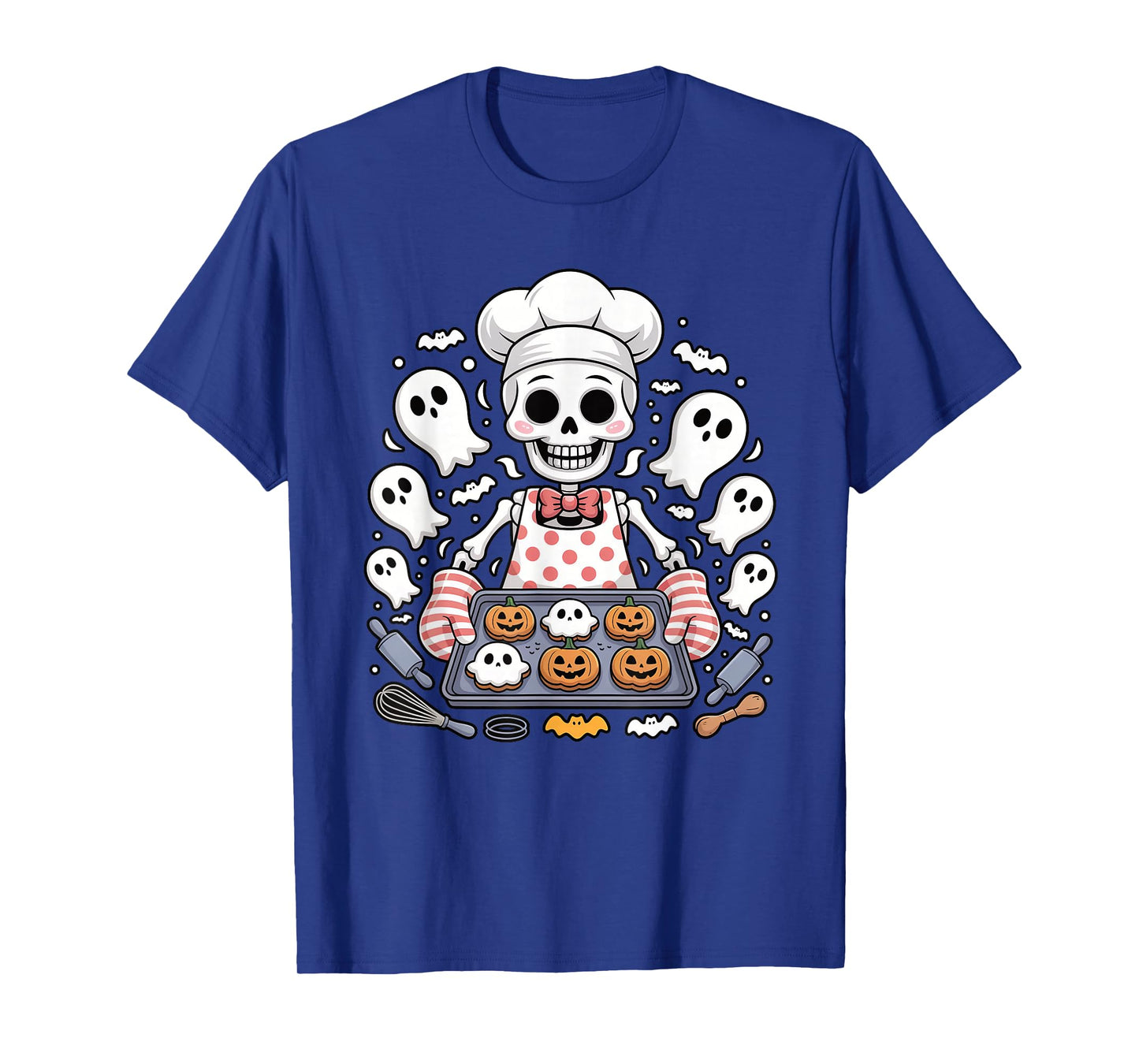 Skeleton Baker Halloween Cookies Ghosts and Pumpkins Graphic T-Shirt