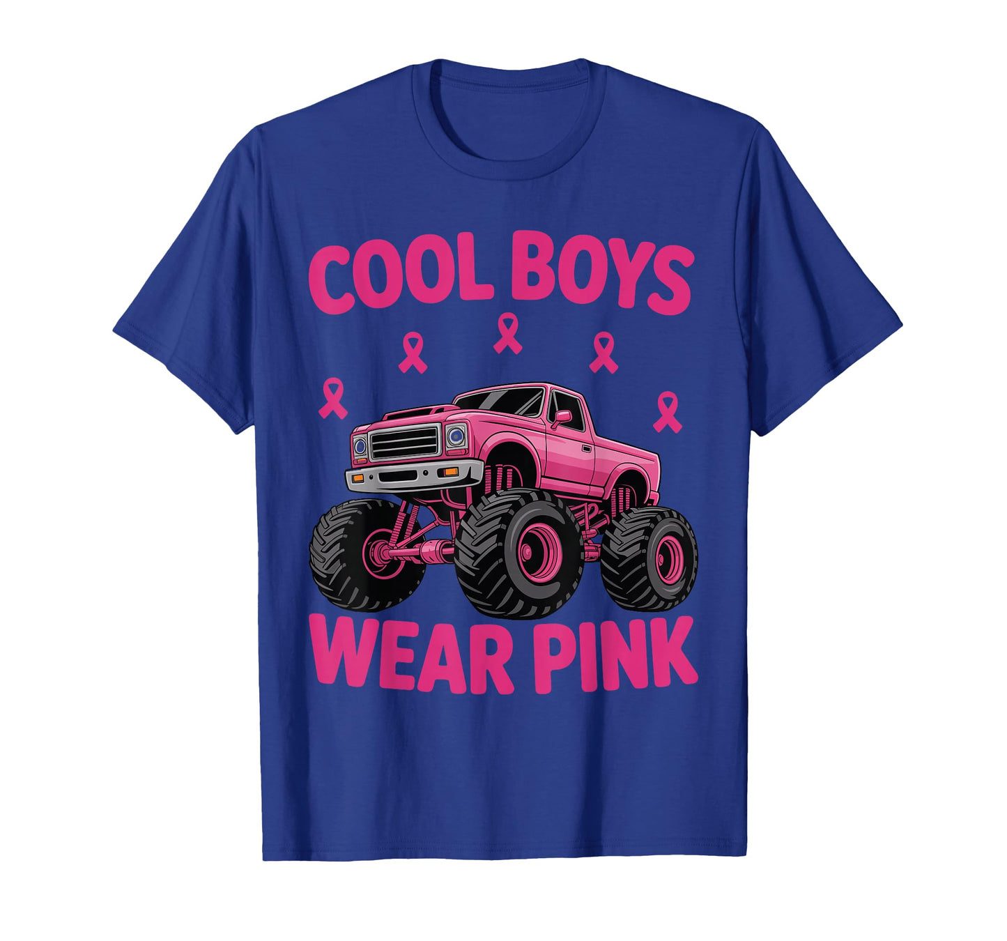 Cool Boys Wear Pink Breast Cancer Awareness Monster Truck T-Shirt