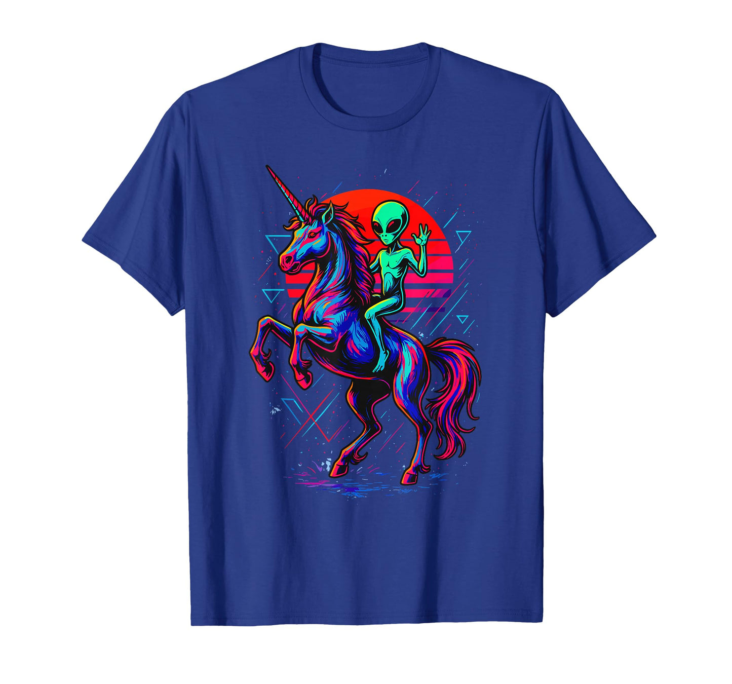 Alien Rides Rainbow Unicorn Retro Area 51 T-Shirt
