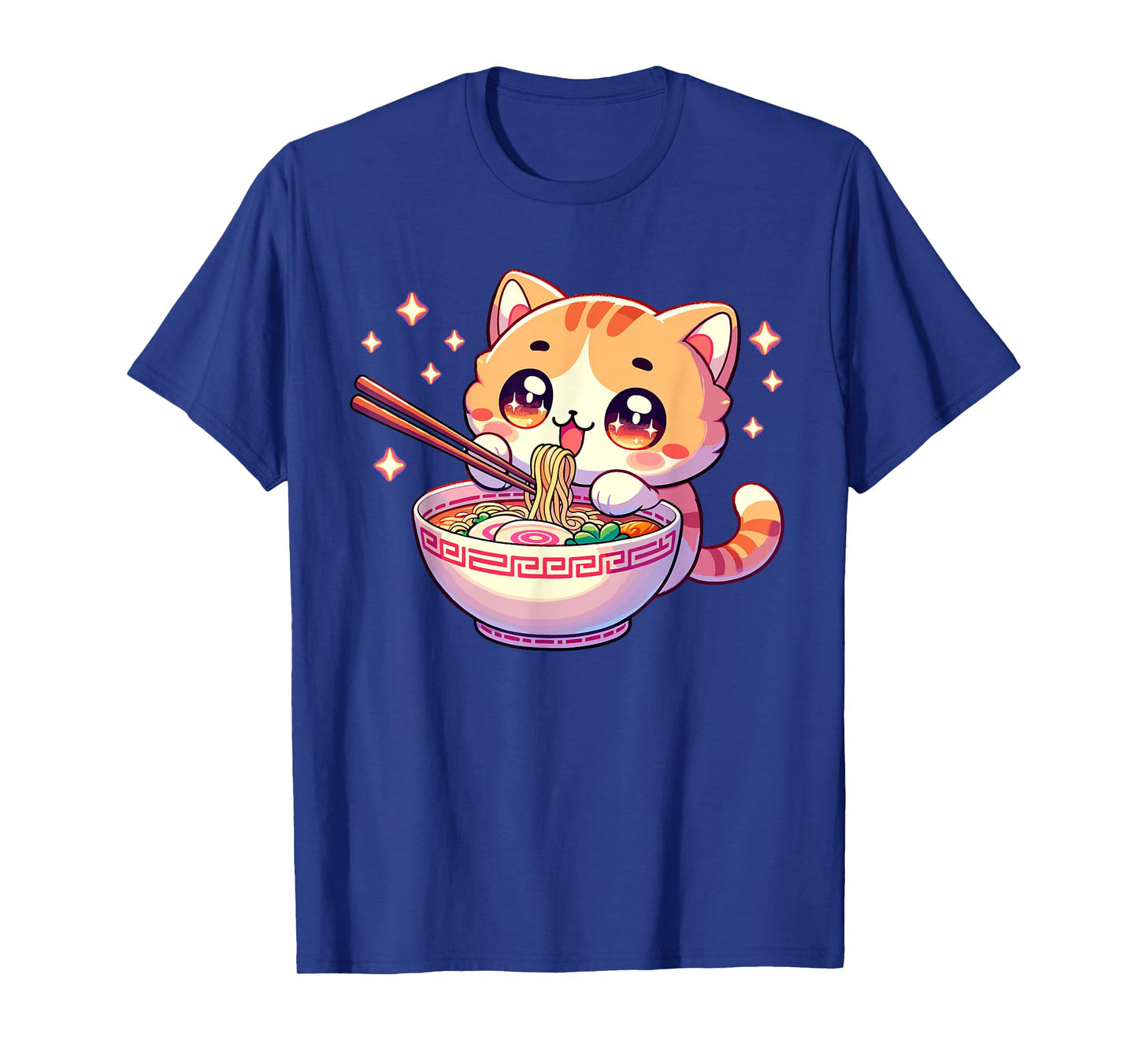 Japanese Kawaii Kitten Anime Cat Eating Ramen Women Girls Tees T-Shirt