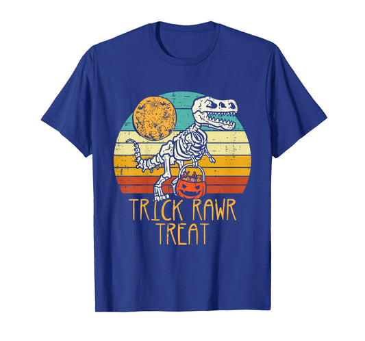 Kids Trick Rawr Treat Skeleton Dino Trex Toddler Boys Halloween T-Shirt
