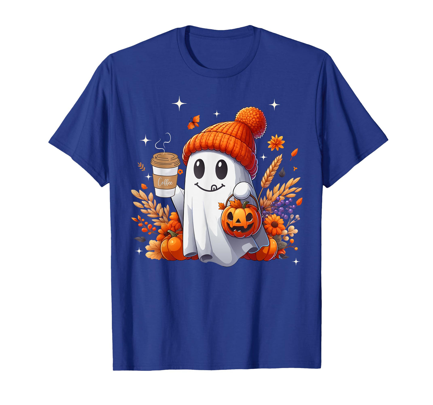 Men Women Autumn Cute Ghost Drinking Coffee Spooky Halloween T-Shirt