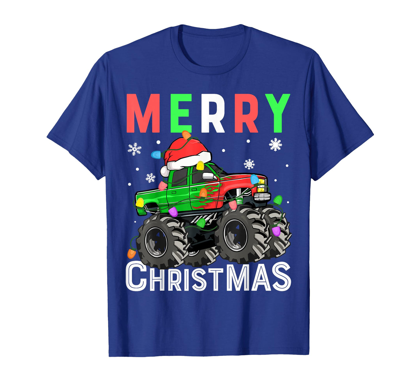 Boys Monster Truck Merry Christmas Santa Hat Kids Toddler T-Shirt