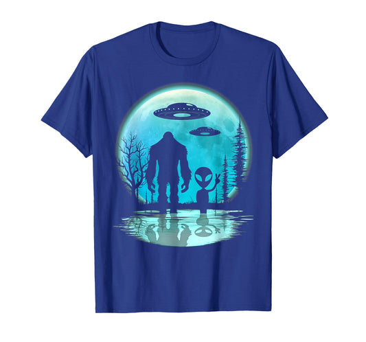 Alien And Bigfoot Moon T-Shirt