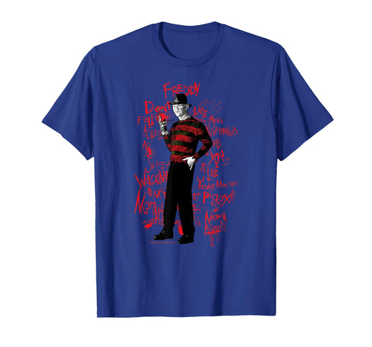 A Nightmare on Elm Street Freddy Sketched Text Horror Movie T-Shirt